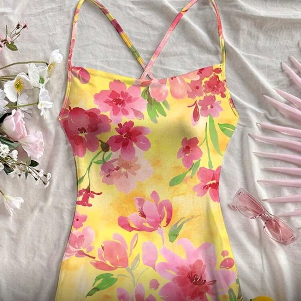 🛍️ BUNDLE ONLY 🛍️NWT SHEIN Boho Yellow Floral Dress - Picture 3 of 6
